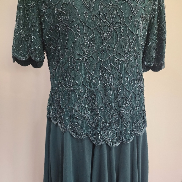 Brilliante by J.A. Dark Green Beaded Evening Cocktail Dress | L - Picture 3 of 8